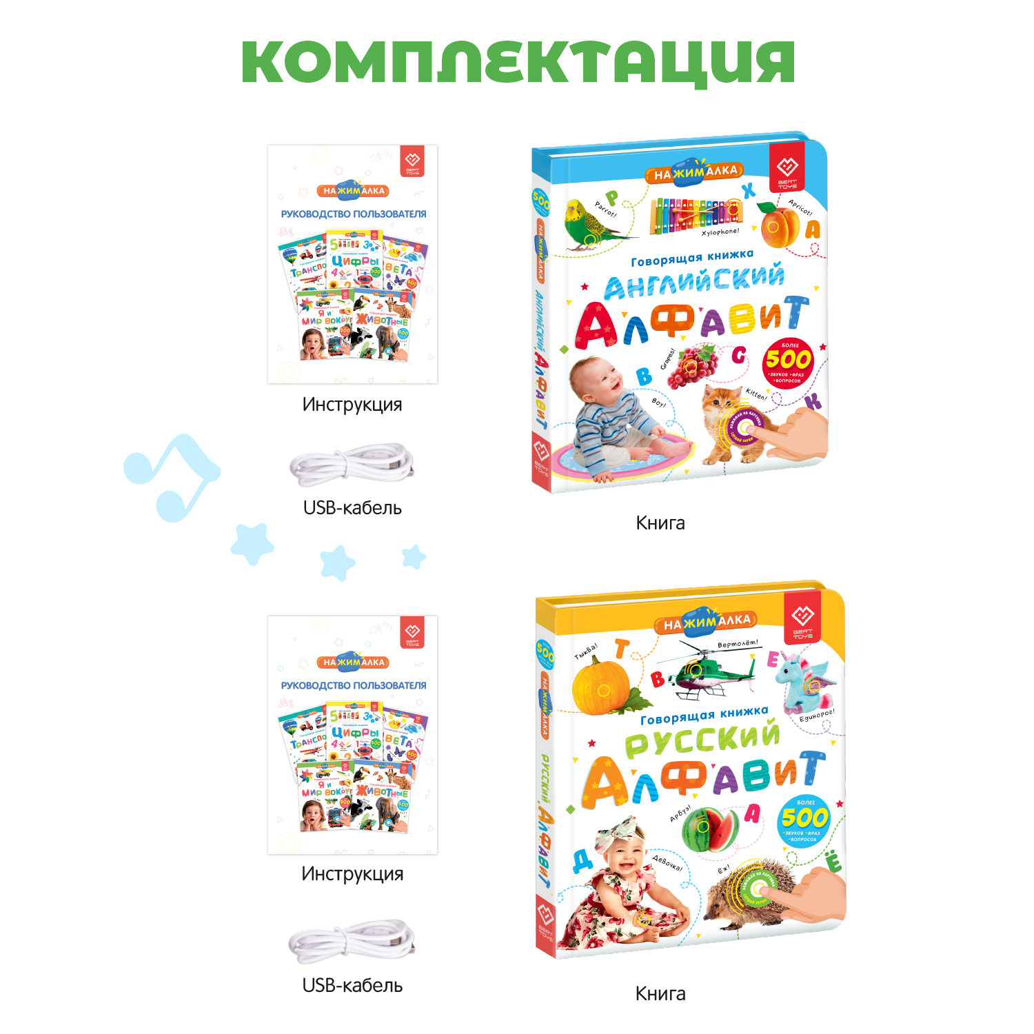 Комплект говорящих книжек BertToys Нажималки: Русский алфавит + Английский алфавит - фото 12