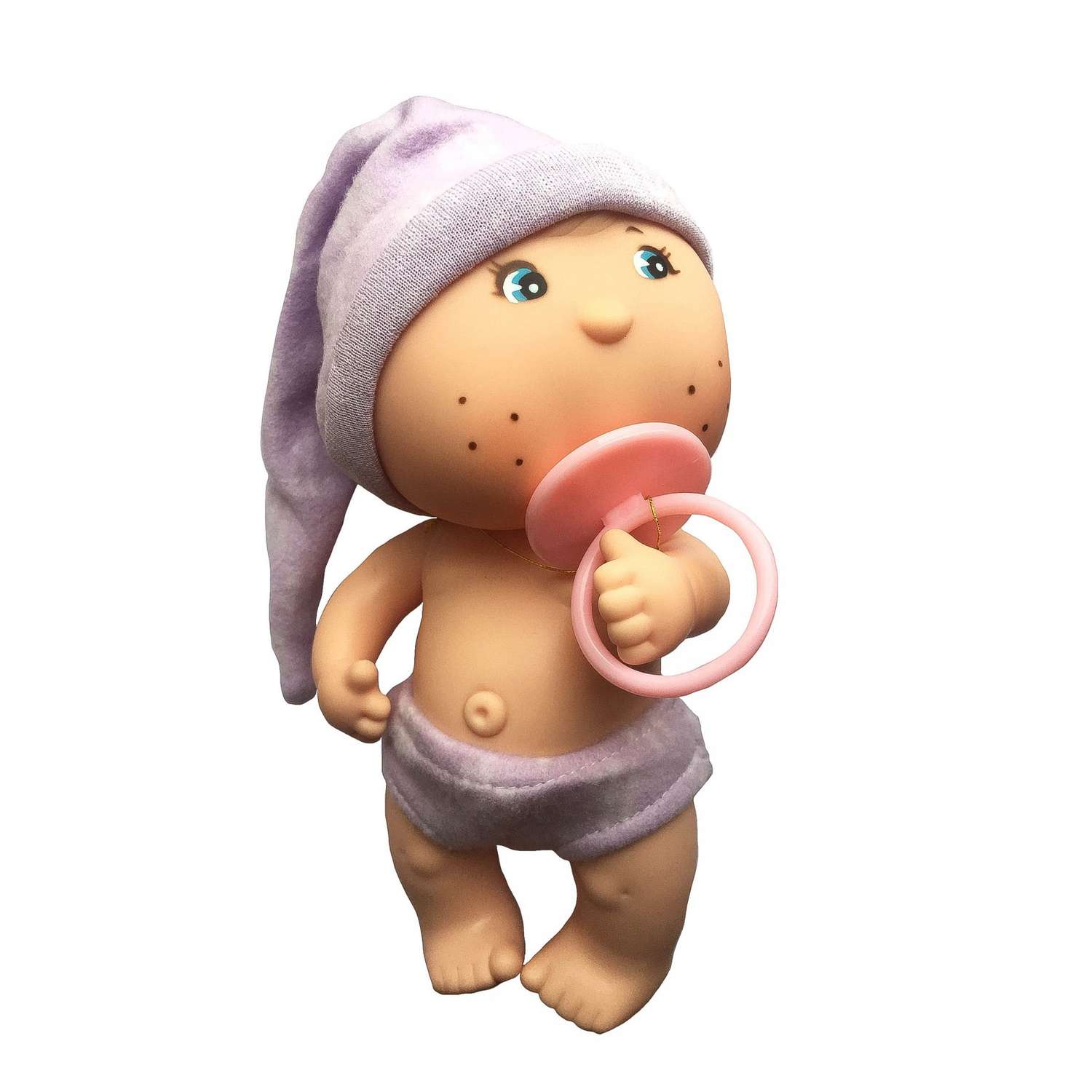 Игрушка ABC Пупс-девочка в фиолетовой шапочке с соской 125 125 - фото 1
