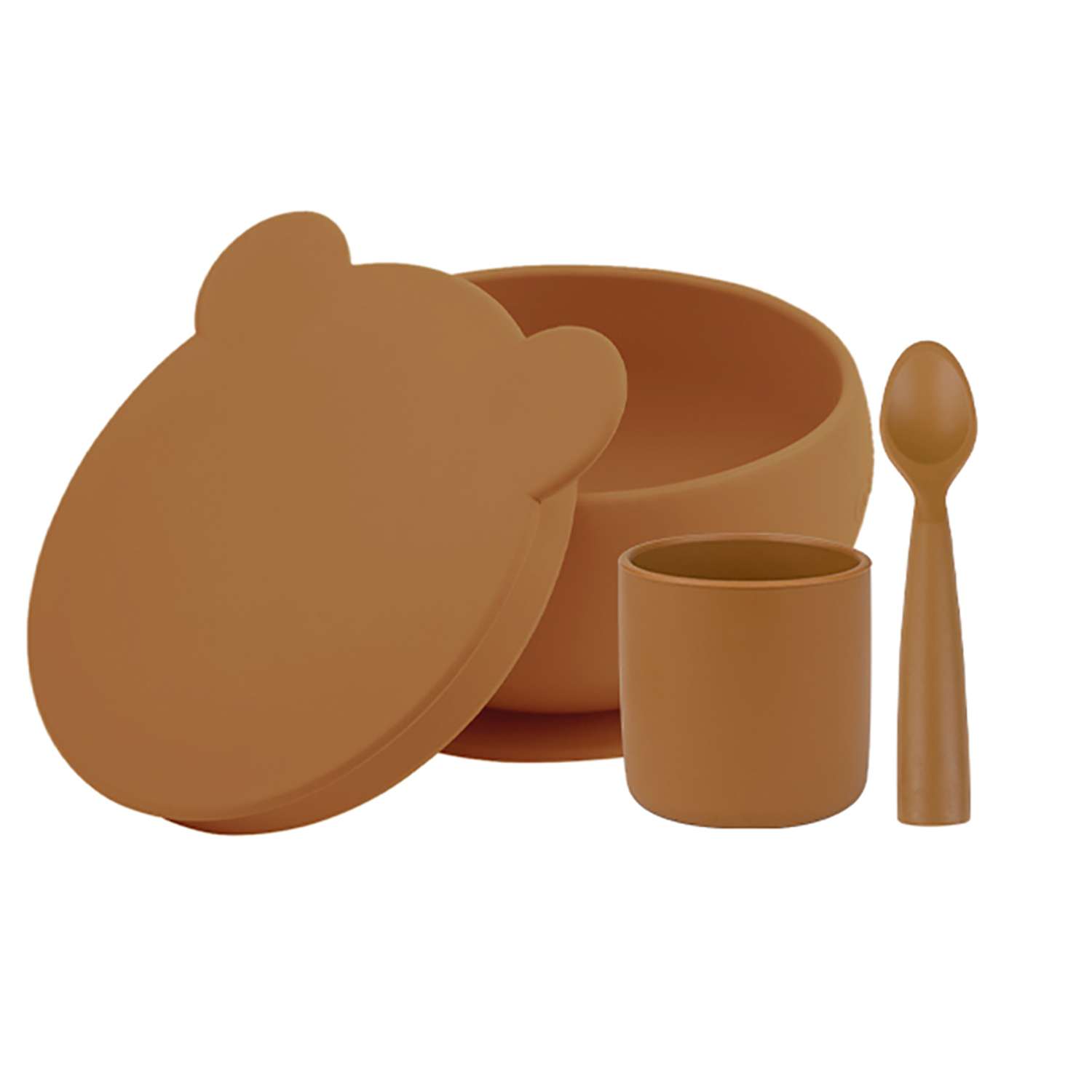 Набор детской посуды MinikOiOi силиконовый из миски стаканчика и ложки - фото 1