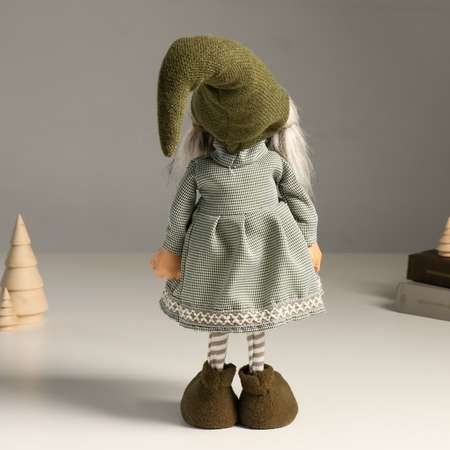 Кукла интерьерная Зимнее волшебство «Бабка Ёжка в зеленом платье с сердечком и колпаке» 36 см