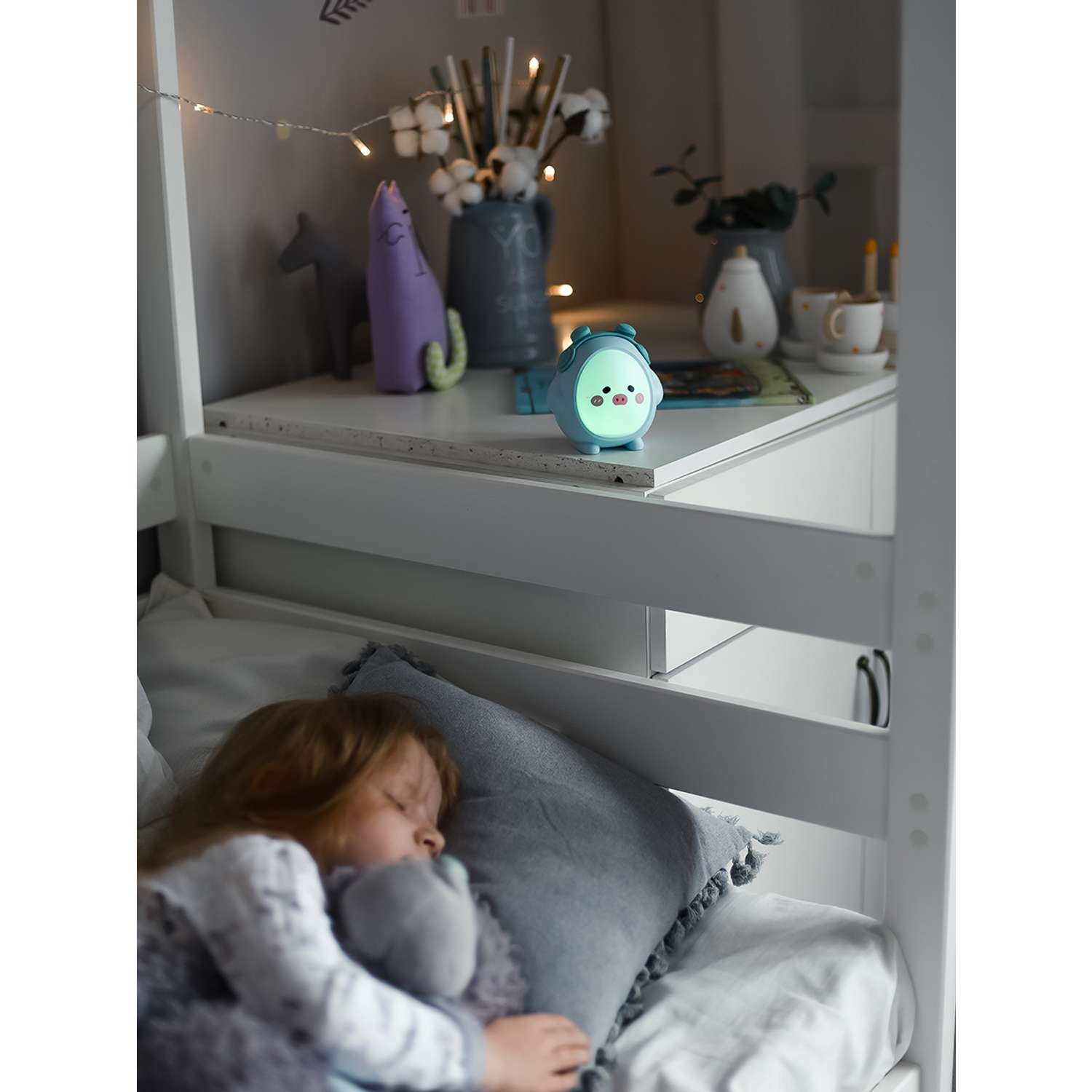 Лампа настольная светодиодная LATS детский ночник поросенок голубой - фото 19