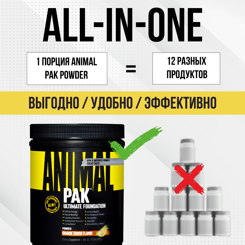 Комплекс витаминов и минералов Animal Pak Powder Апельсиновый взрыв 411 г - фото 6