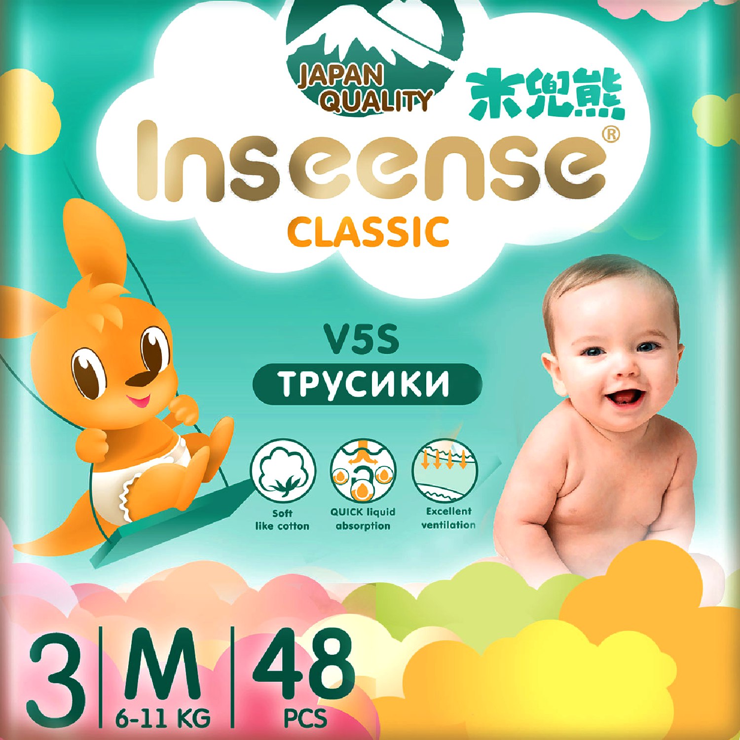 Подгузники-трусики INSEENSE ультратонкие Classic V5S размер M 6-11 кг 48 шт - фото 1