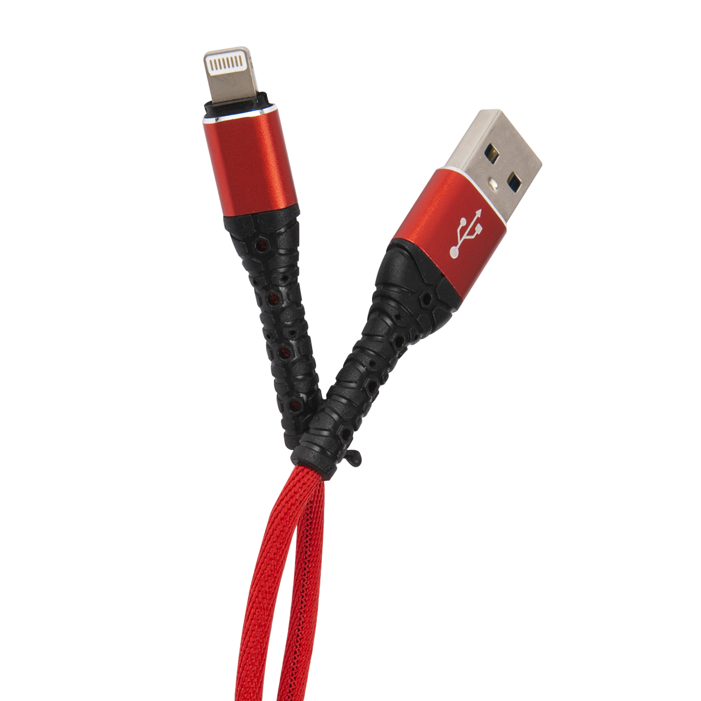 Дата-кабель mObility USB – Lightning 3А тканевая оплетка красный - фото 2