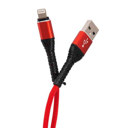 Дата-кабель mObility USB – Lightning 3А тканевая оплетка красный