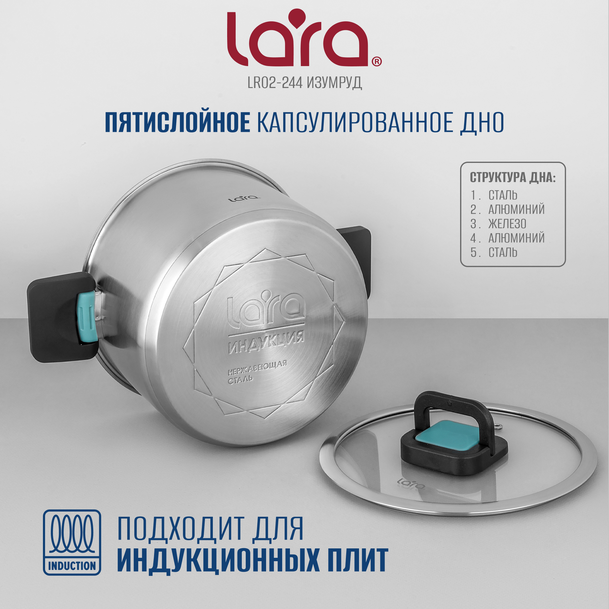 Кастрюля LARA LR02-244 серия изумруд 5.0 л. - фото 5