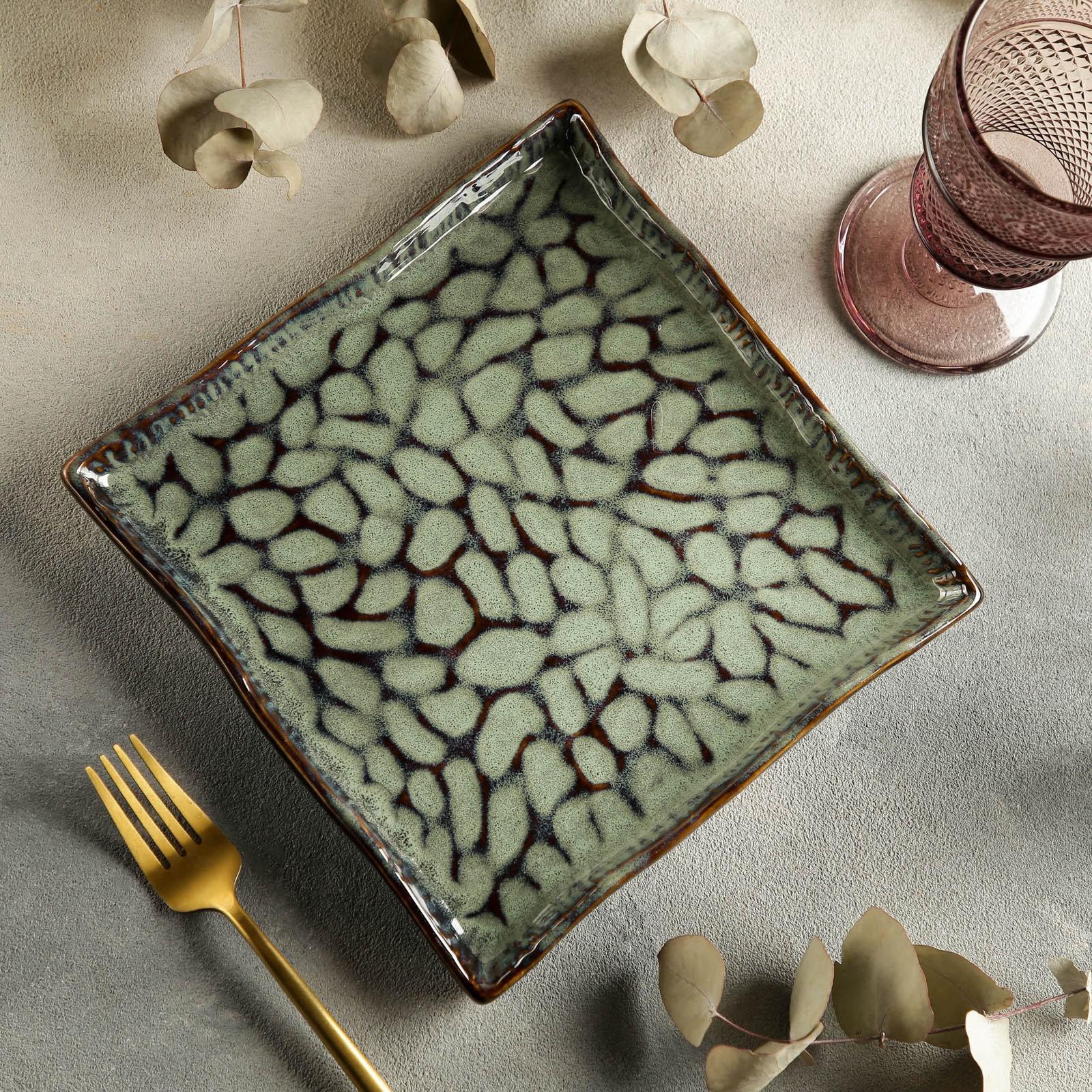 Блюдо сервировочное Sima-Land керамическое квадратное «Пайро» 21 5×21 5 см цвет зелёный - фото 1