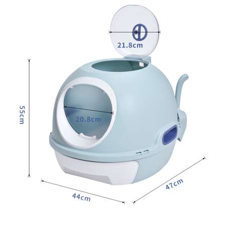 Туалет-домик для кошек Stefan с двумя люками и выдвижным поддоном размер 54х46х44 серо-голубой
