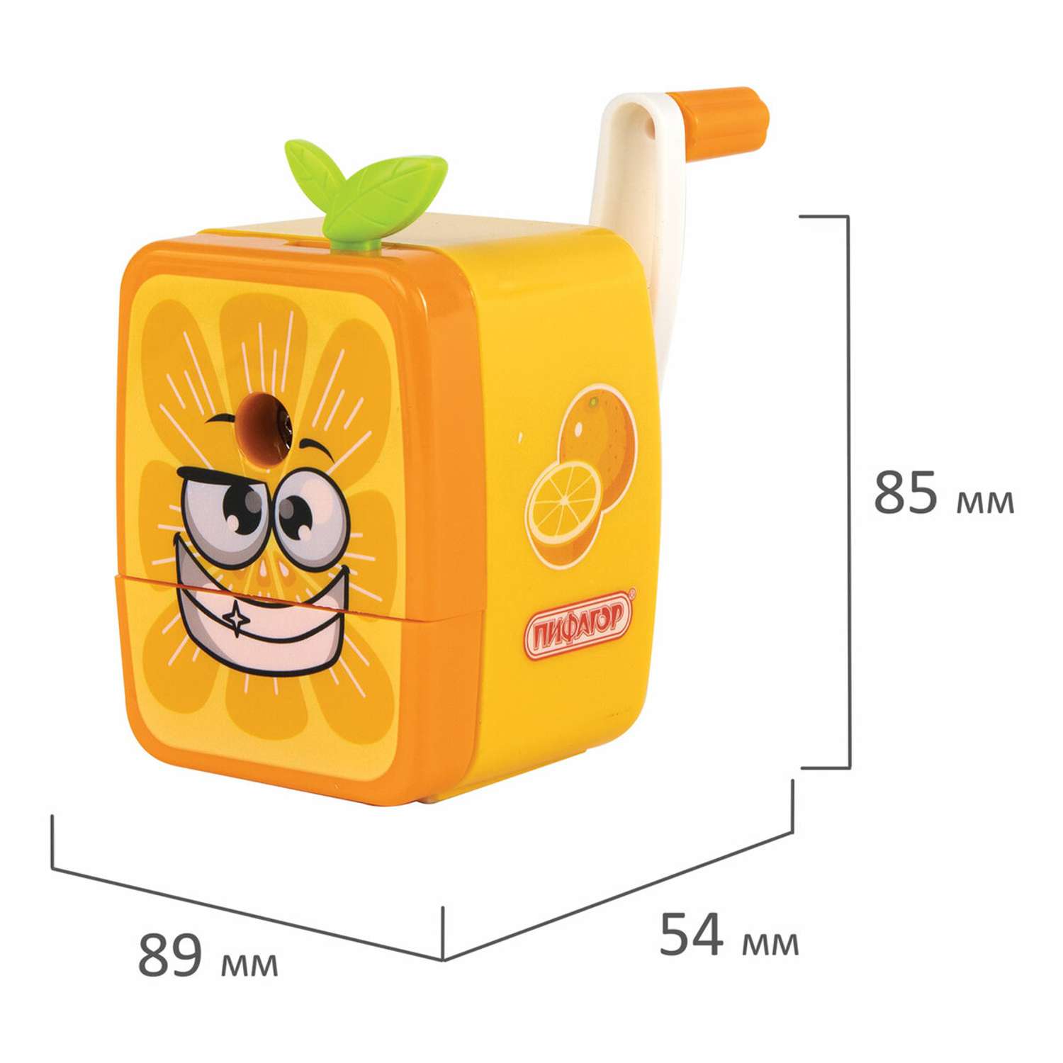 Точилка механическая Пифагор настольная для карандашей с контейнером для стружки оранжевая - фото 2
