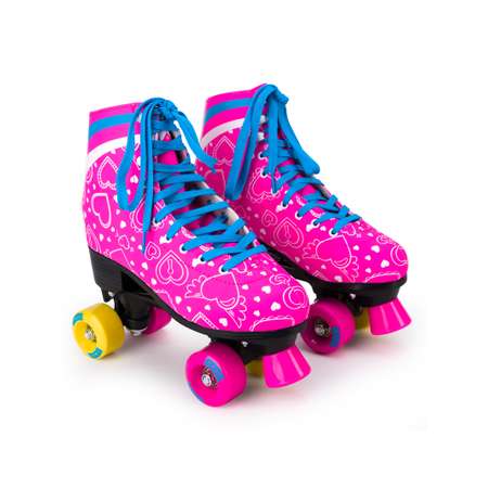 Роликовые коньки SXRide Roller skate YXSKT04BLPN38 цвет розовые с белыми сердечкам размер 38