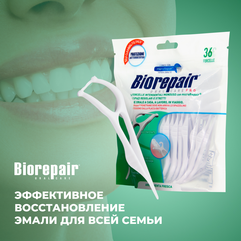 Одноразовые межзубные нити Biorepair Forcelle Interdentale Monouso с держателем - фото 5