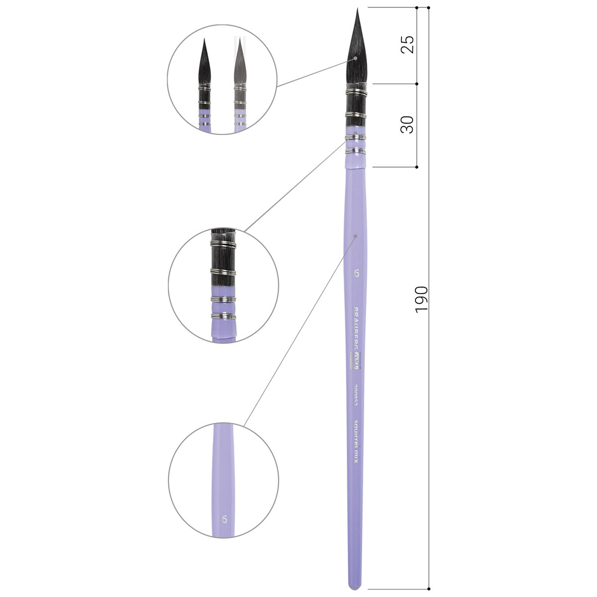 Кисть художественная Brauberg профессиональная из натурального ворса круглая номер 6 - фото 7
