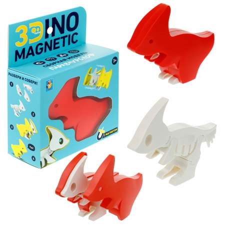 Сборная модель 1TOY 3Dino Magnetic динозавр Паразауролоф красный