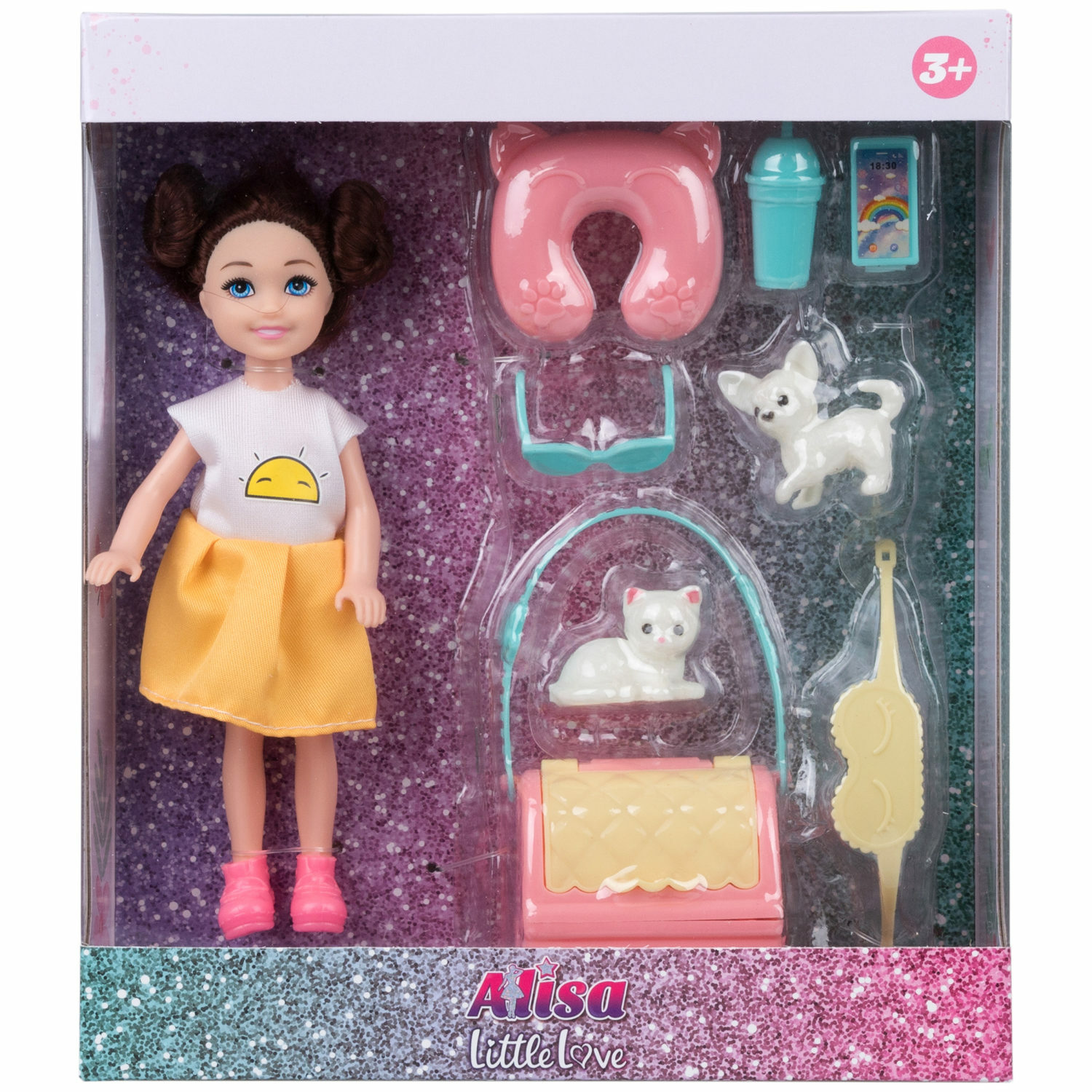 Кукла детская 1TOY Alisa Little Love с аксессуарами и питомцами брюнетка маленькая 14 см Т24392 - фото 1