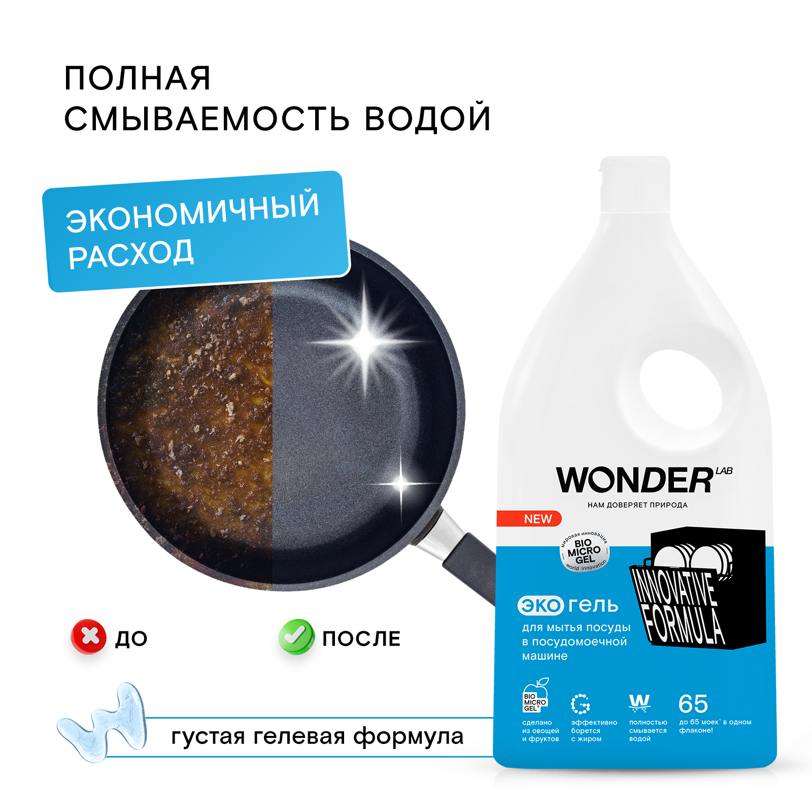 Эко гель для мытья посуды в посудомоечной машине WONDER Lab 1л - фото 8