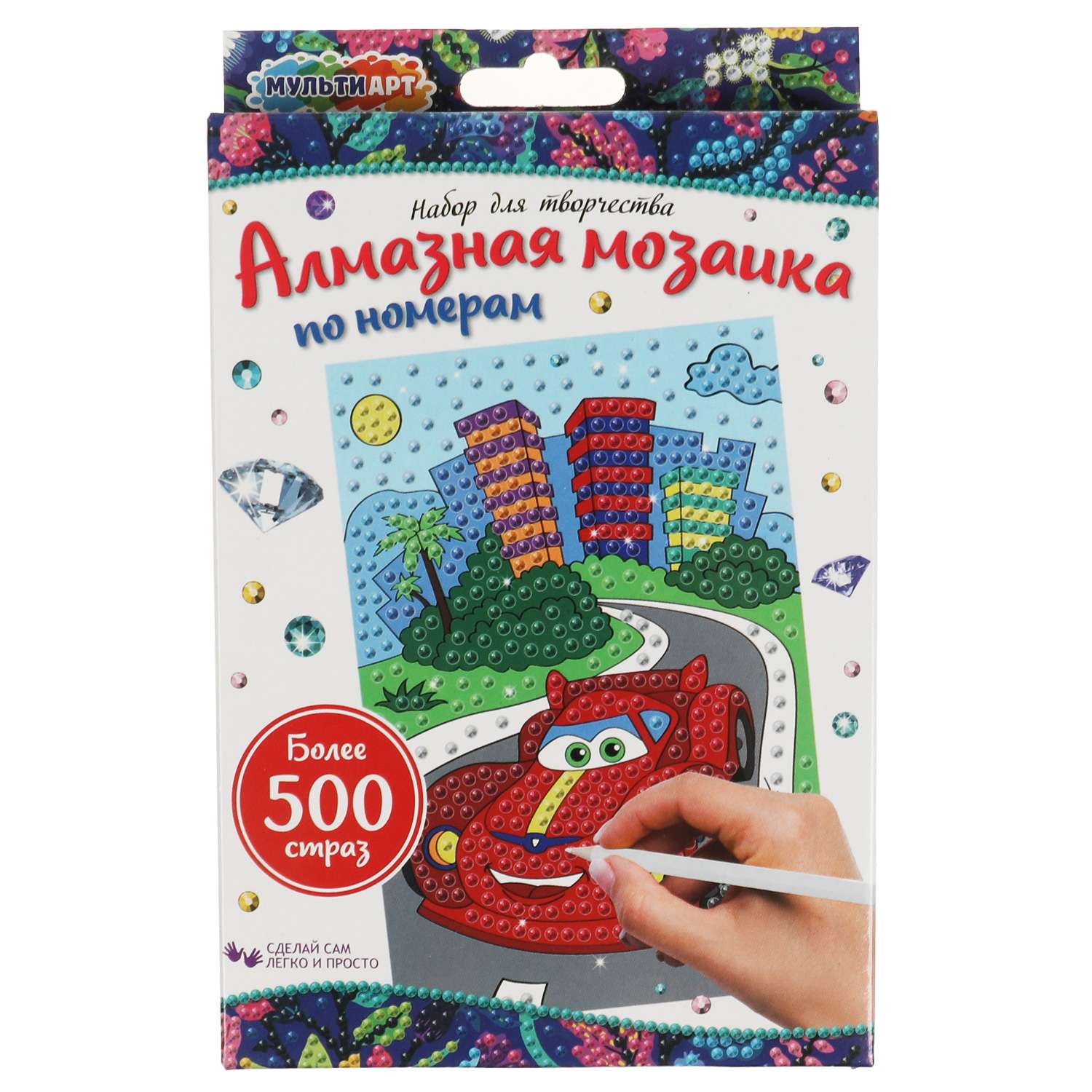 Набор для детского творчества МультиАРТ Алмазная мозаика красная машинка - фото 1