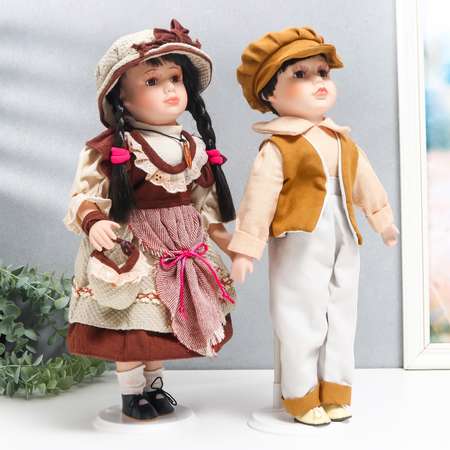 Кукла коллекционная Зимнее волшебство парочка «Нина и Олег терракотовые наряды» набор 2 шт 40 см