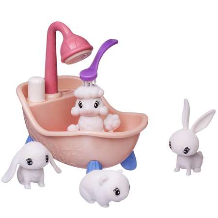 Набор для творчества Junfa Любимые животные в ванне с душем 4 фигурки 6 фломастеров щетка раскраска