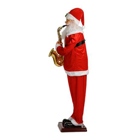 Фигура декоративная BABY STYLE Дед Мороз с саксафоном в красном костюме со звуком 130 см