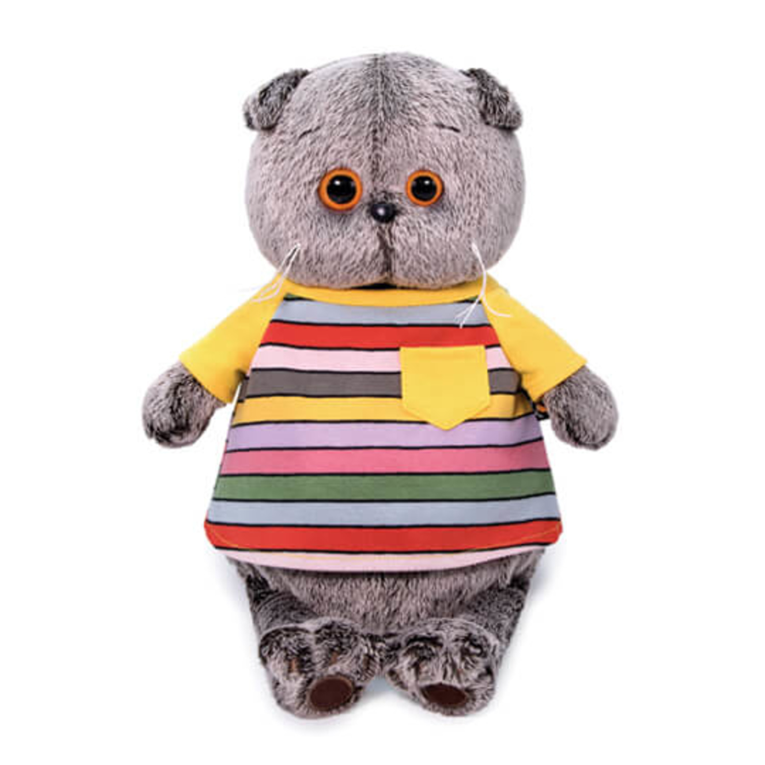 Мягкая игрушка BUDI BASA Кот Басик в полосатой футболке с карманом 30 см BB018 - фото 1
