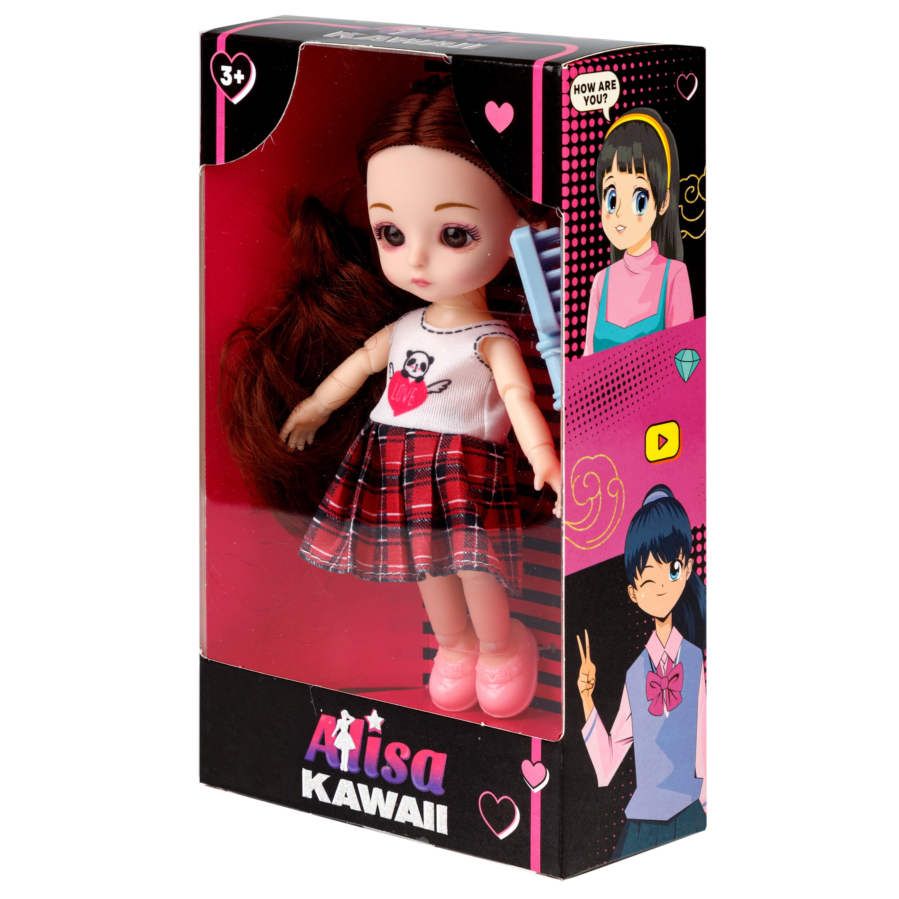 Кукла шарнирная 15 см 1TOY Alisa Kawaii mini с расчёской длинные темные волосы Т24348 - фото 14