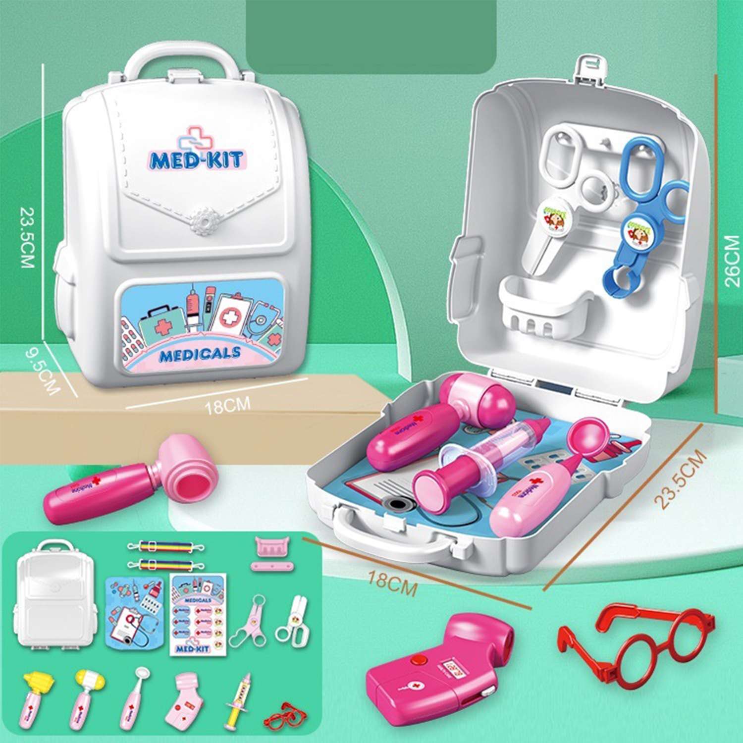 Детский игровой набор SHARKTOYS доктор в рюкзаке пластиковый 15 деталей - фото 1