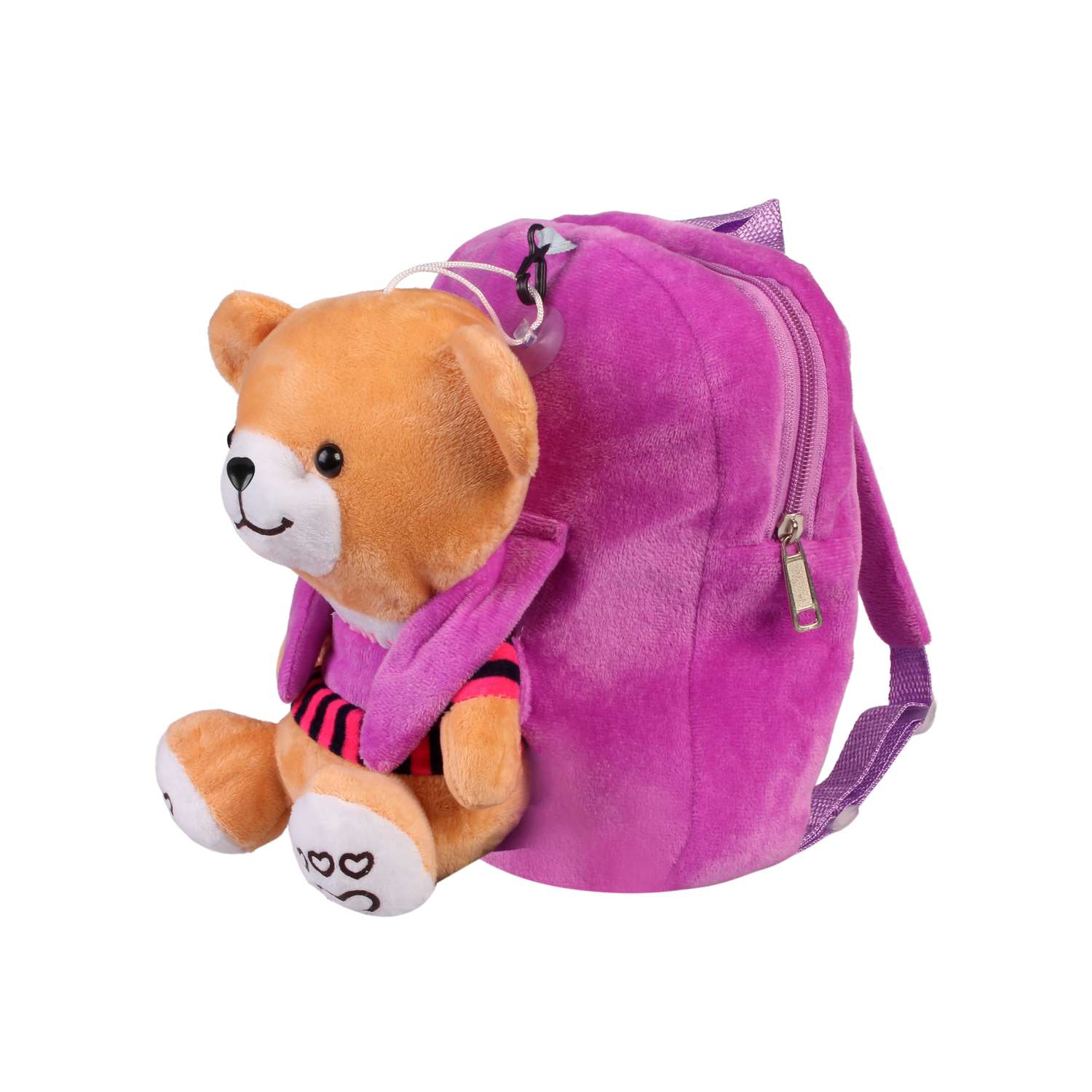 Рюкзак с игрушкой Little Mania фиолетовый Мишка бежевый - фото 2
