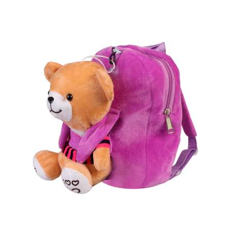 Рюкзак с игрушкой Little Mania фиолетовый Мишка бежевый