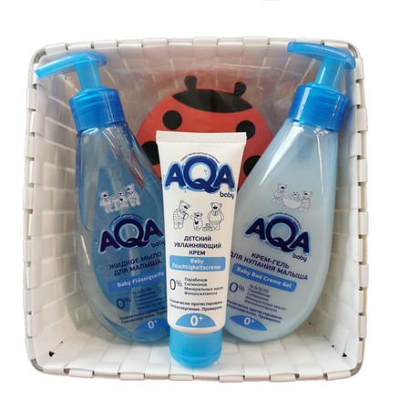 Набор AQA baby мыло жидкое 250мл крем-гель для купания 250мл крем увлажняющий 75мл