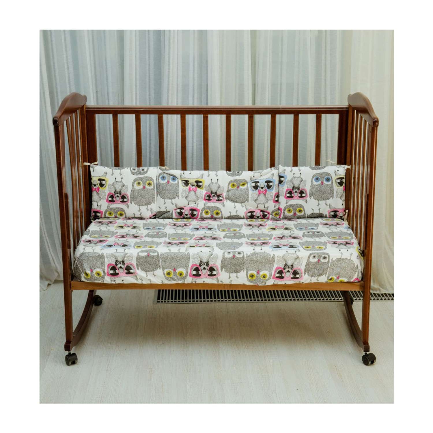 Бортик для детской кроватки Святополье прямоугольный 120 см Совы - фото 1