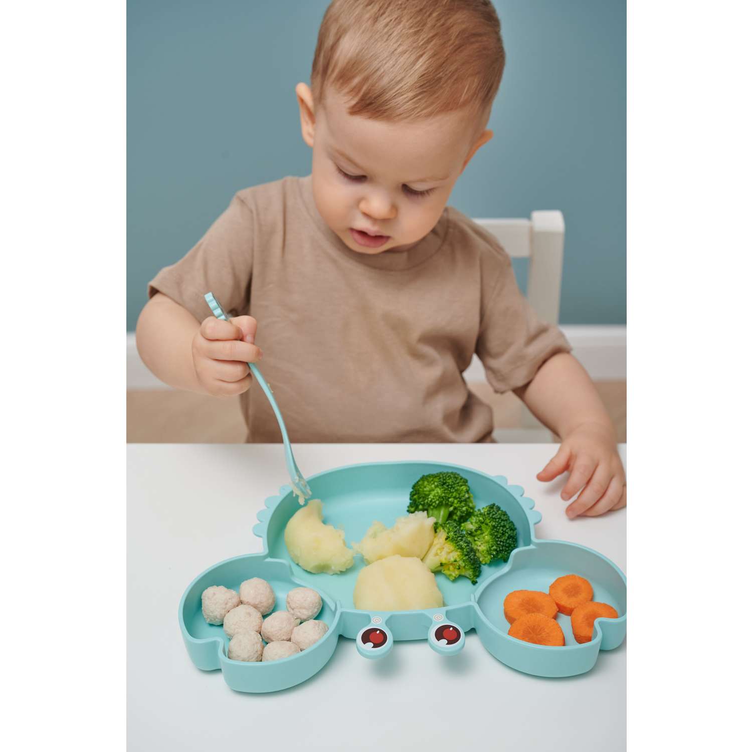 Набор детской посуды Добрый Филин Тарелка вилка ложка Крабик голубой 4 предмета - фото 11