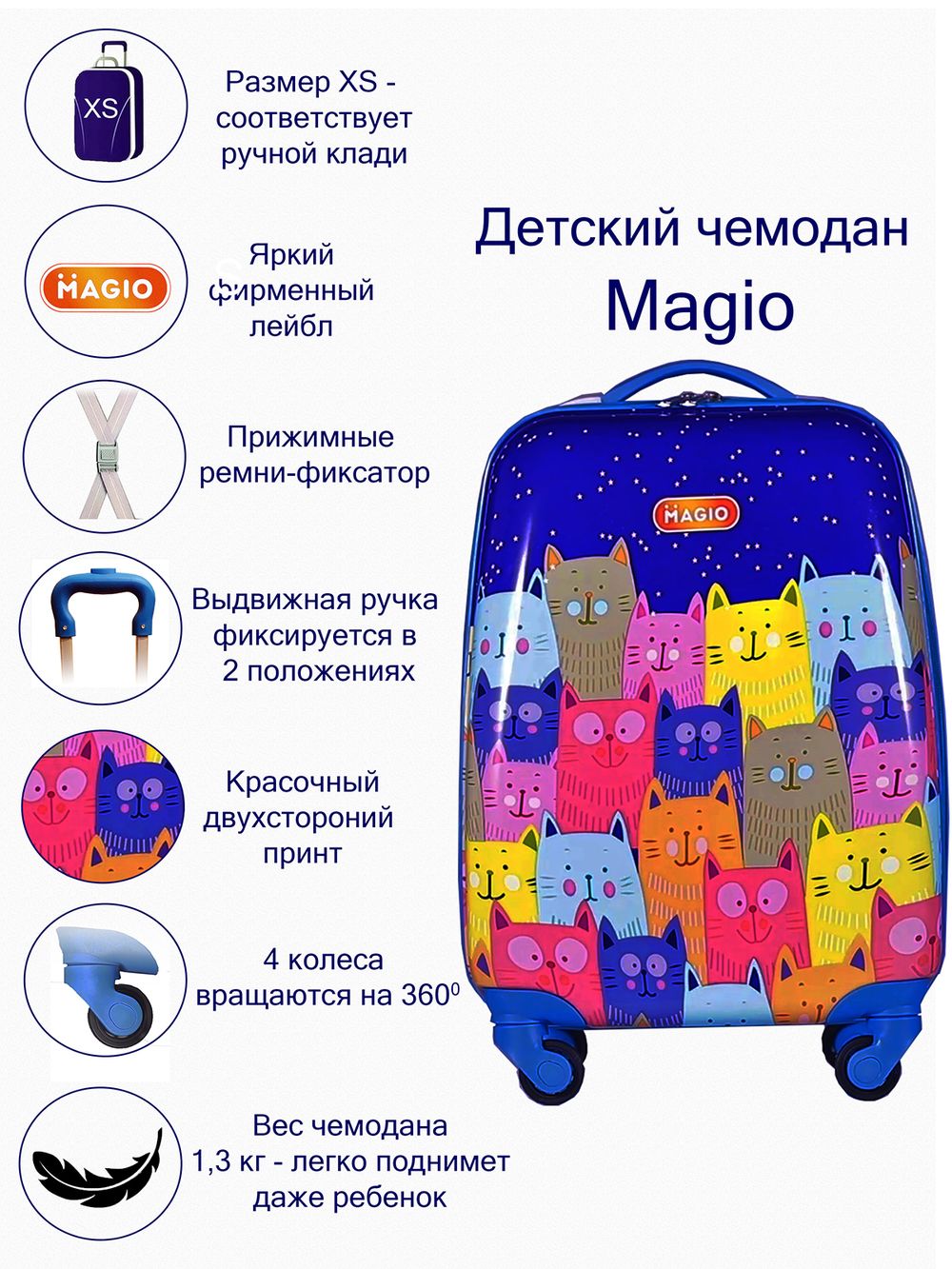 Чемодан дорожный для детей Magio Коты + фломастеры в подарок - фото 6