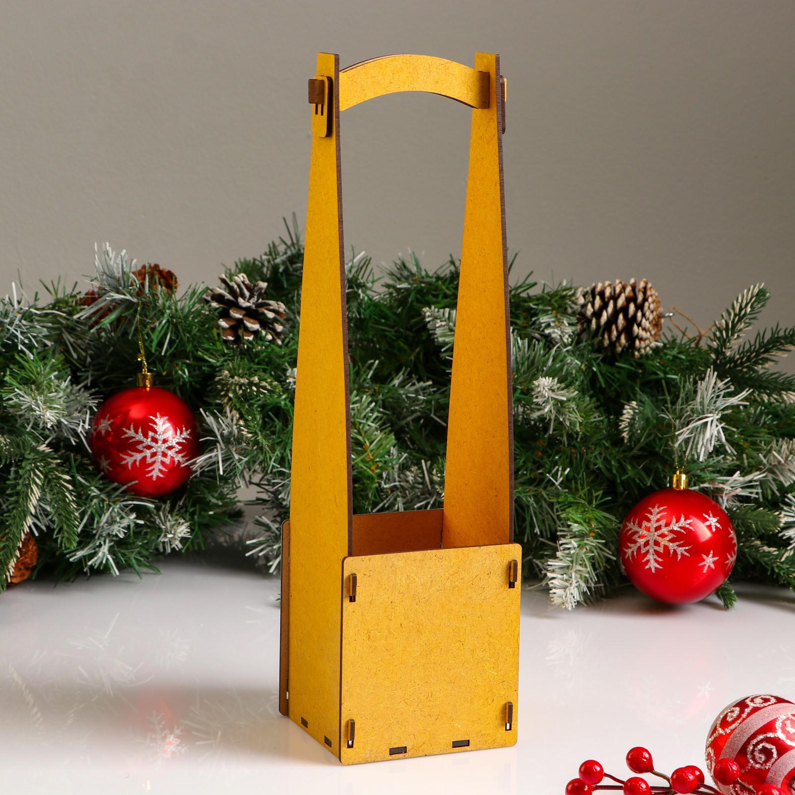 Кашпо Sima-Land деревянное 10.5×10.5×38 см «Новогоднее. Высокое» подарочная упаковка под бутылку - фото 2