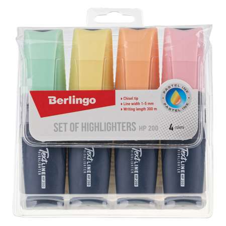 Набор текстовыделителей Berlingo Textline HP200 4 цвета пастельные 1-5мм