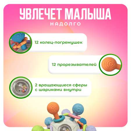 Прорезыватель-погремушка Mamagoods Грызунок Сфера белый