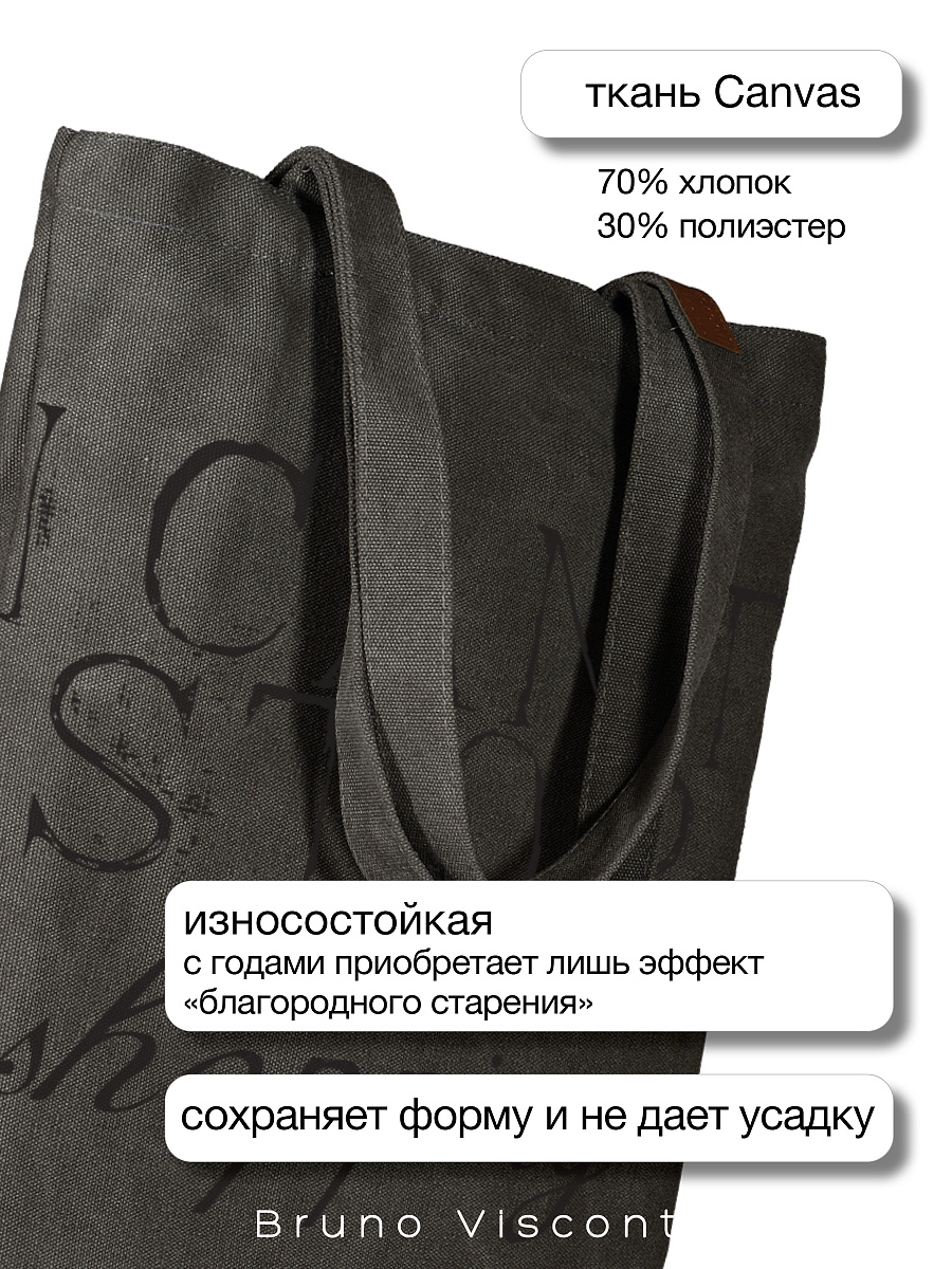 Сумка-шоппер Bruno Visconti Шопоголик серая 35х47 см с карманом - фото 6