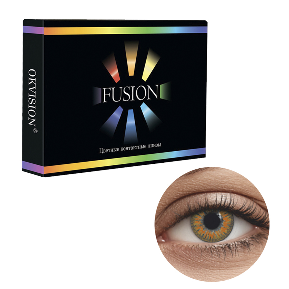 Цветные контактные линзы OKVision Fusion monthly R 8.6 0.00 цвет Amber 2 шт 1 месяц - фото 1