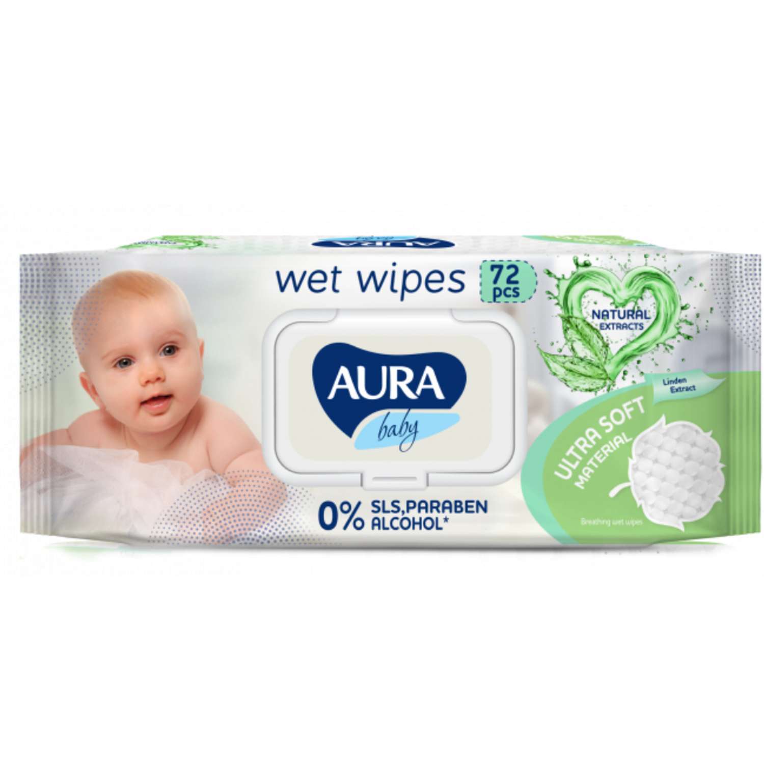 Влажные салфетки AURA Baby детские 0+ с ромашкой big-pack с крышкой 72 шт - фото 2