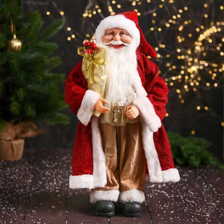 Дед мороз Зимнее волшебство «В колпачке подарком и ягодами» 46 см красный