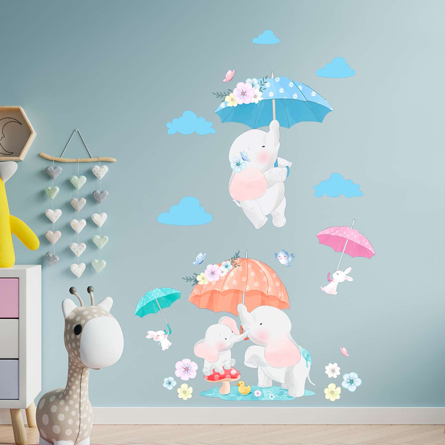 Интерьерная детская наклейка Woozzee Слонята для декора комнаты мебели и стен - фото 4