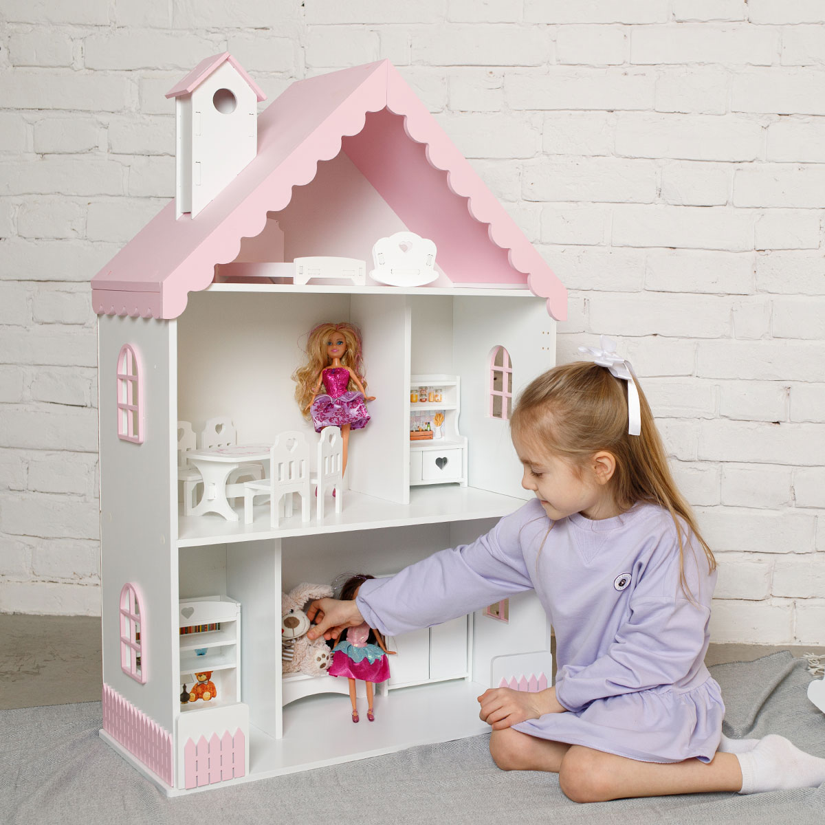 Кукольный дом Pema kids бело-розовый Материал МДФ ВероникаБелоРоз - фото 1