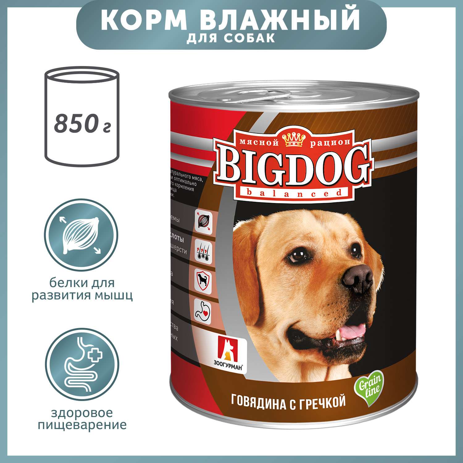 Корм для собак Зоогурман Big Dog 850г говядина с гречкой ж/б - фото 1