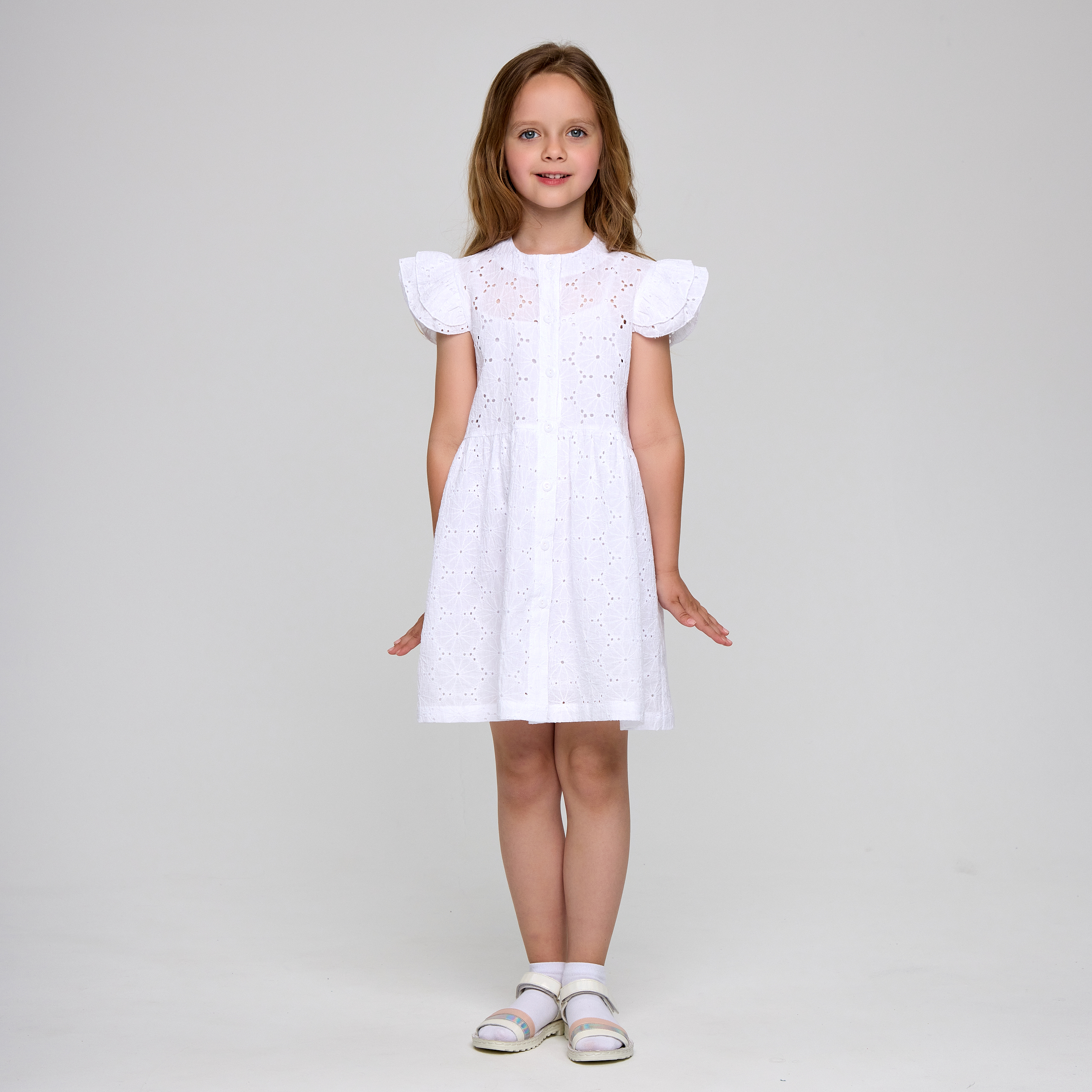 Платье CHILDREAM выбитый хлопок шитье белый - фото 1