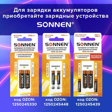 Батарейки аккумуляторные Sonnen АА пальчиковые 6 штук заряжаемые
