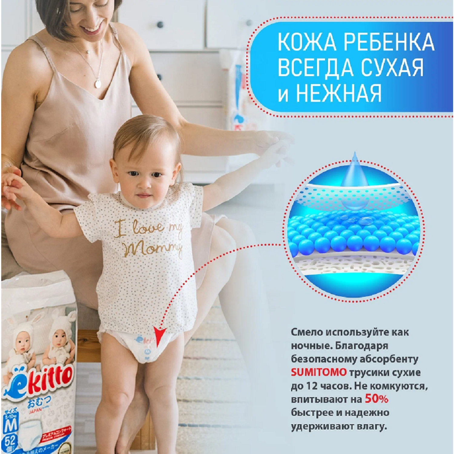 Подгузники-трусики Ekitto 6 размер XXL ультратонкие для новорожденных детей от 15-20 кг 96 шт - фото 6