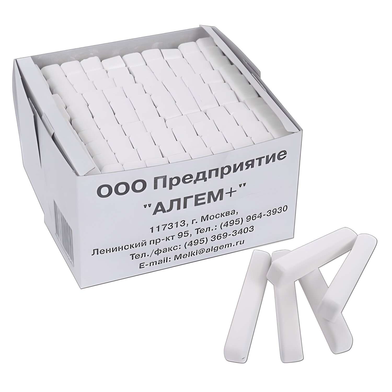 Мел АЛГЕМ белый набор 100 штук для доски школьный квадратный - фото 1