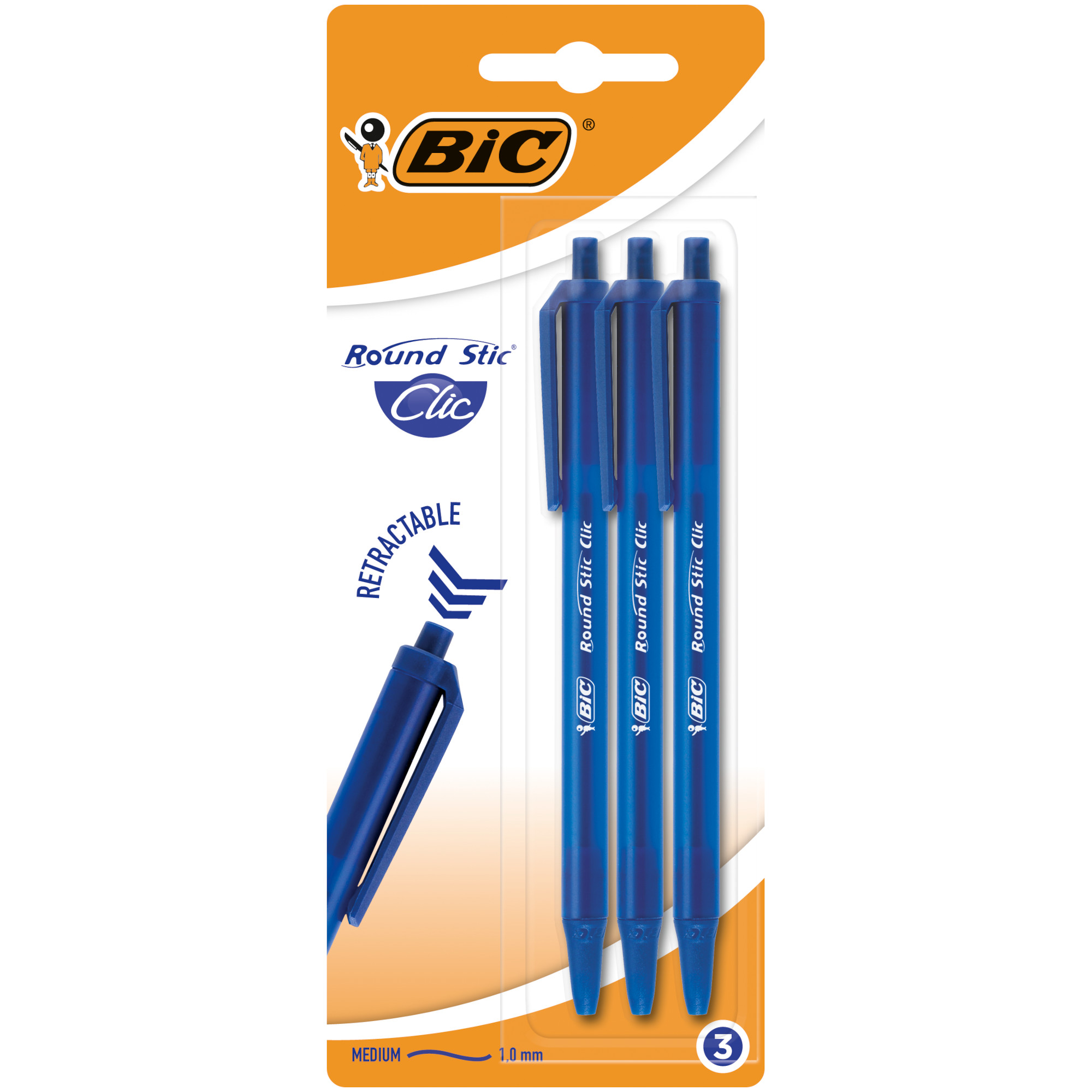 Ручка шариковая BIC Раунд Стик Клик 3шт Синий 926374 - фото 1