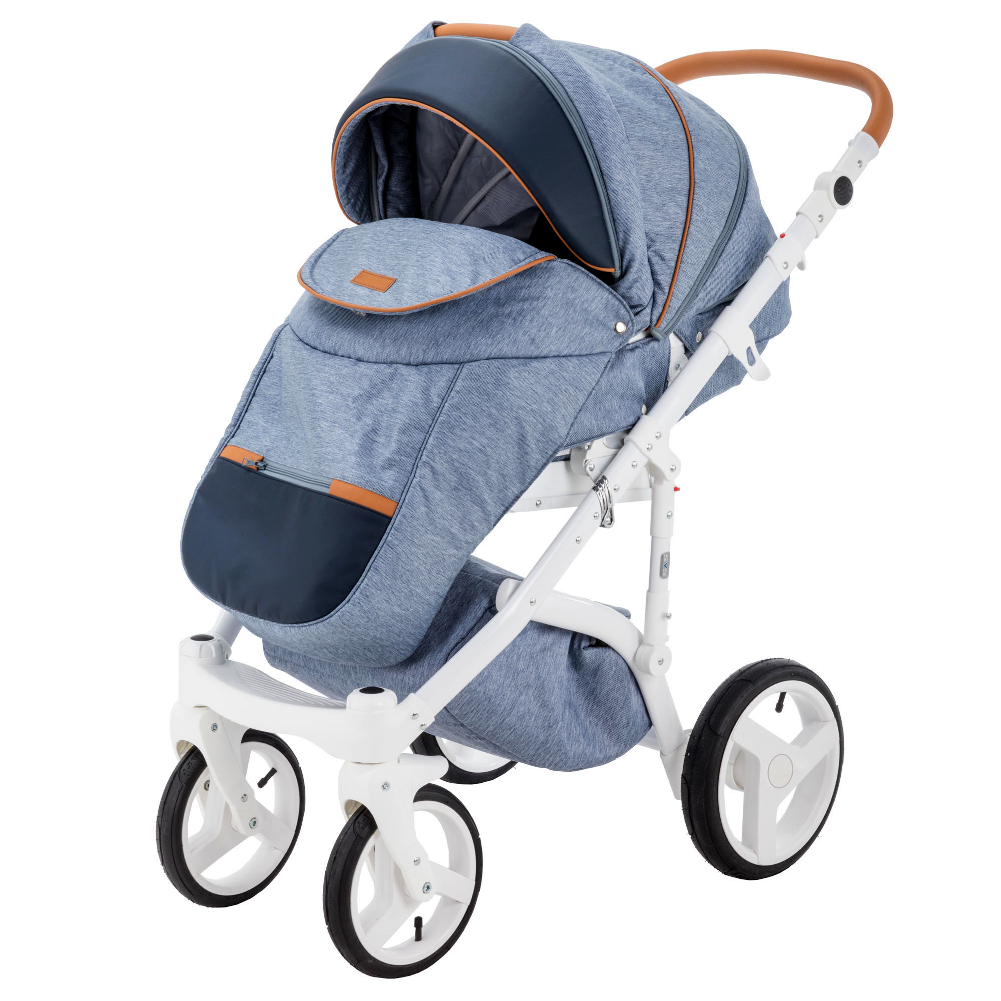 Коляска 3в1 BeBe-mobile Ravenna Standart V14 Джинс+Темно-синяя кожа+Карамельная кожаная отделка - фото 2