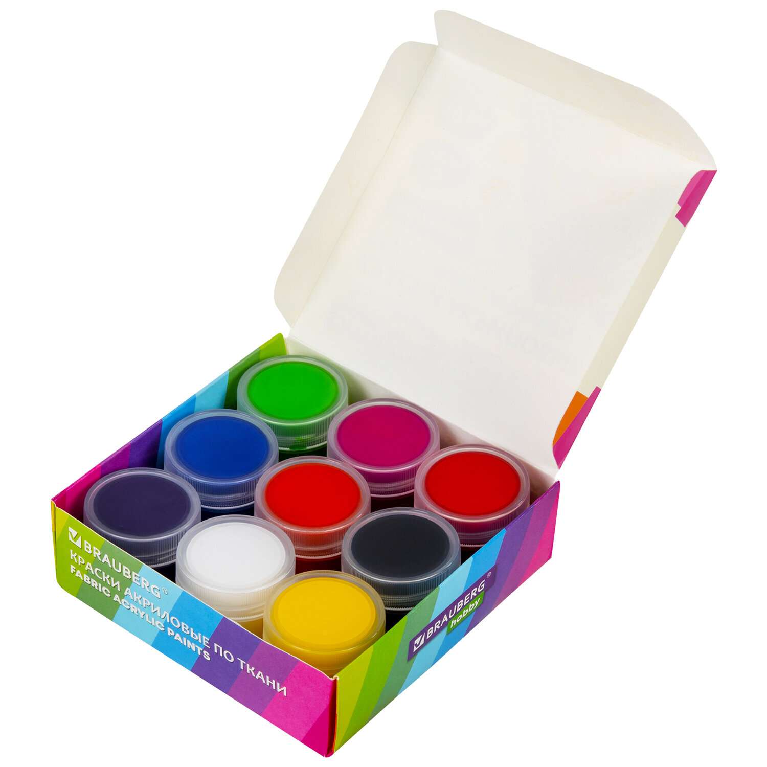 Акриловые краски Brauberg для ткани набор художественные 9 цветов - фото 1
