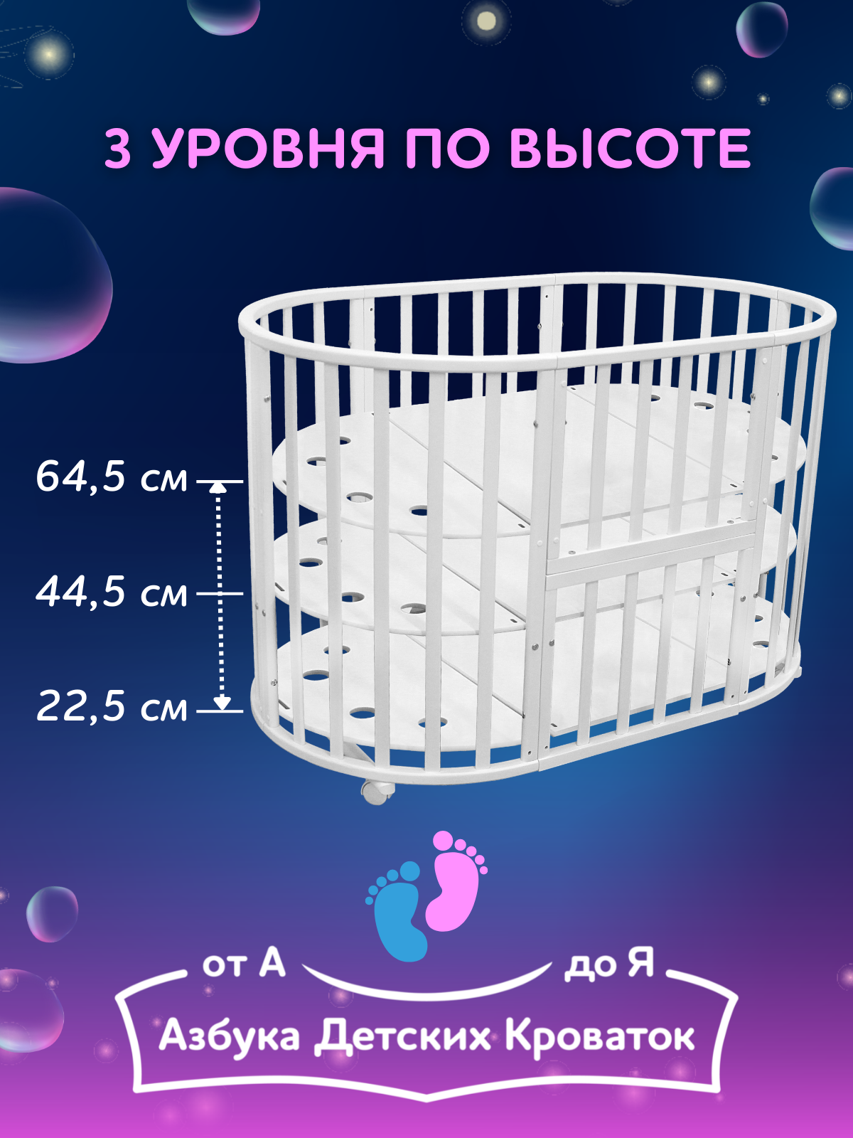 Детская кроватка Азбука Кроваток круглая, универсальный маятник (белый) - фото 9